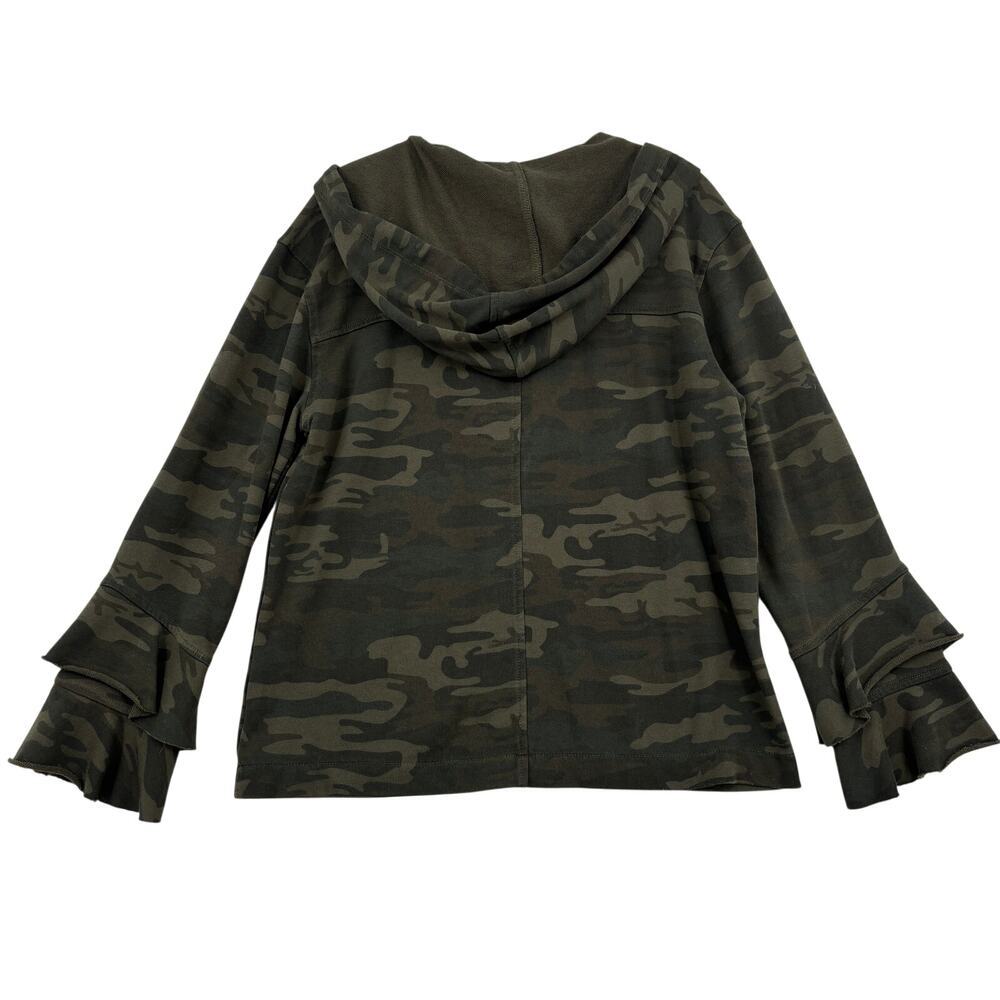 Sanctuary Hooded Jacket Size M Olive Green Camo Full Zip Ruffle Sleeve Hoodie - Picture 9 of 14